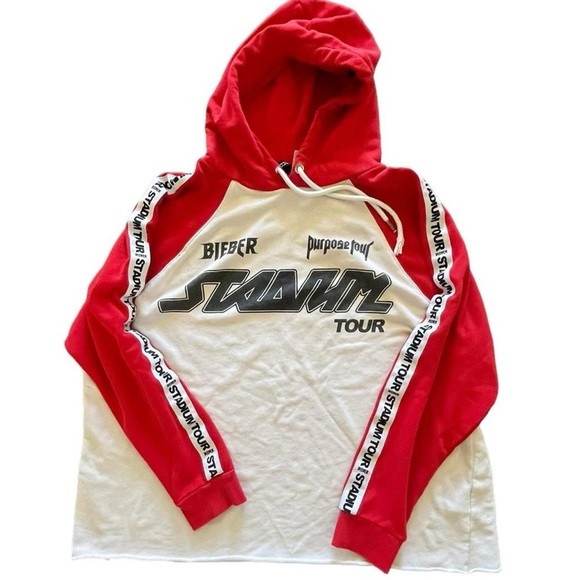 472-Bieber x Stadium Tour 2022 white and red hoodie Medium #justinbieber - Picture 1 of 7